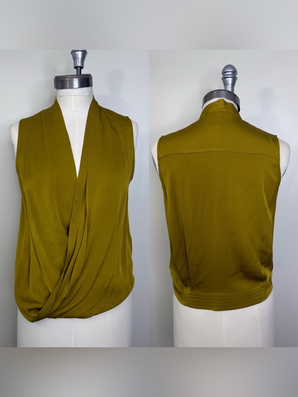 DIANE VON FURSTENBERG DRAPED SILK BLOUSE IN MUSTARD YELLOW SIZE 4